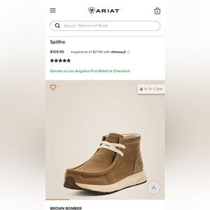 ARIAT SPITFIRE CASUAL BOOT. Brand new never worn. Brown with cream sole